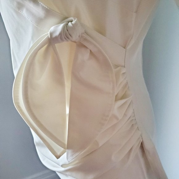 DKNY Couture Style Sculpted Poet Blouse Faux Wrap Balloon Sleeve Collared V Neck - Picture 9 of 10